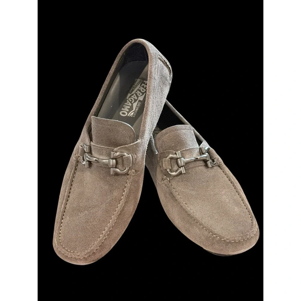 Salvatore Ferragamo Parigi Gancini Men's Loafers Grey Suede Size US 8 Preowned